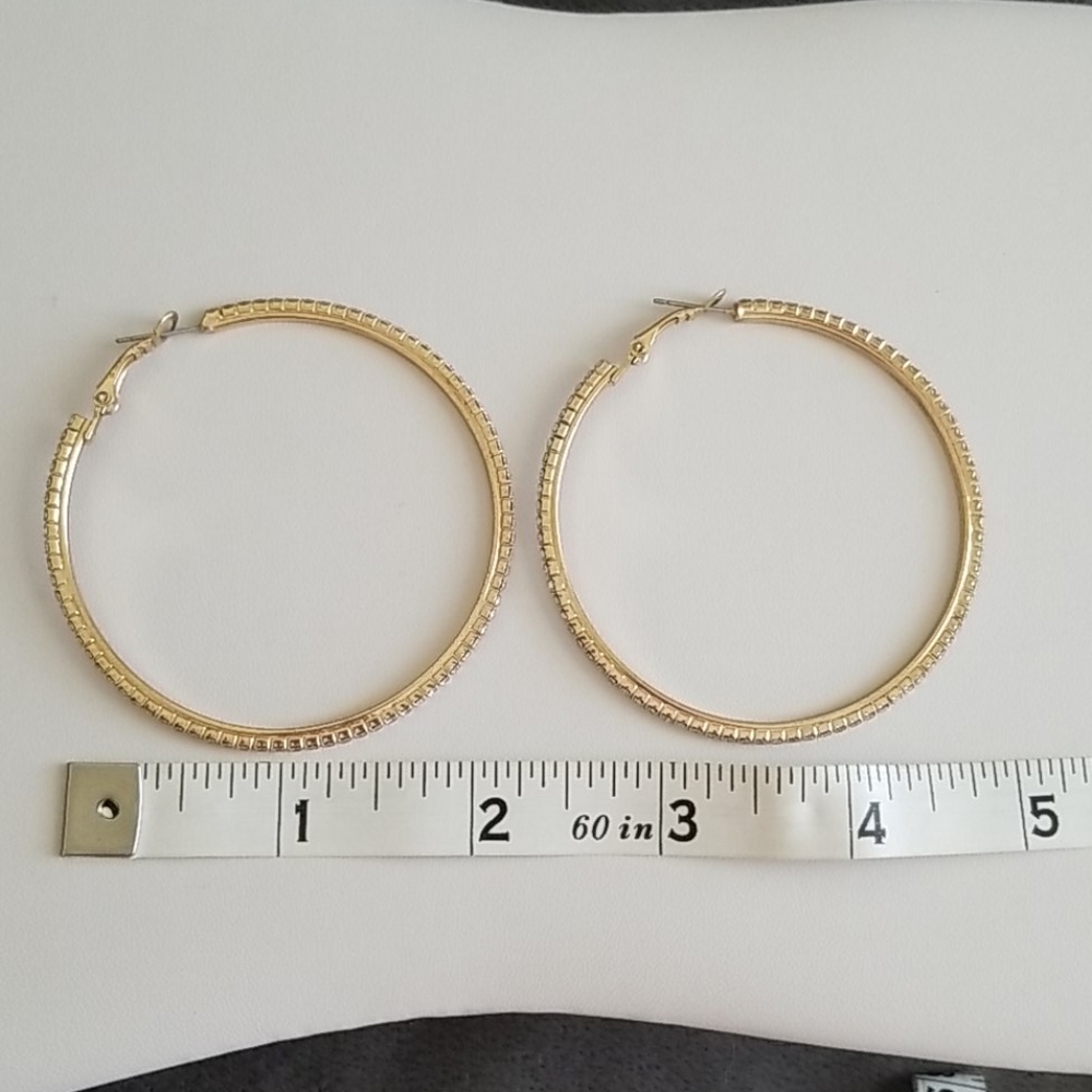 Large Gold Rhinestone Hoops - Picture 4 of 4